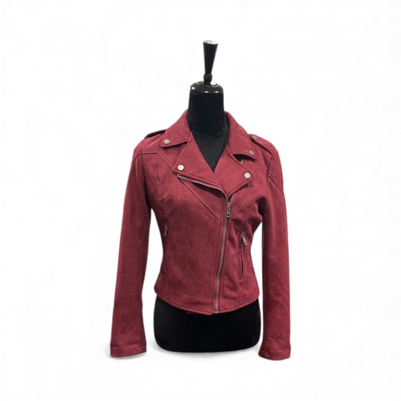 La Coalition Jackets & Blazers - NWOT LA Coalition Burgundy Suede Vegan Leather Jacket S